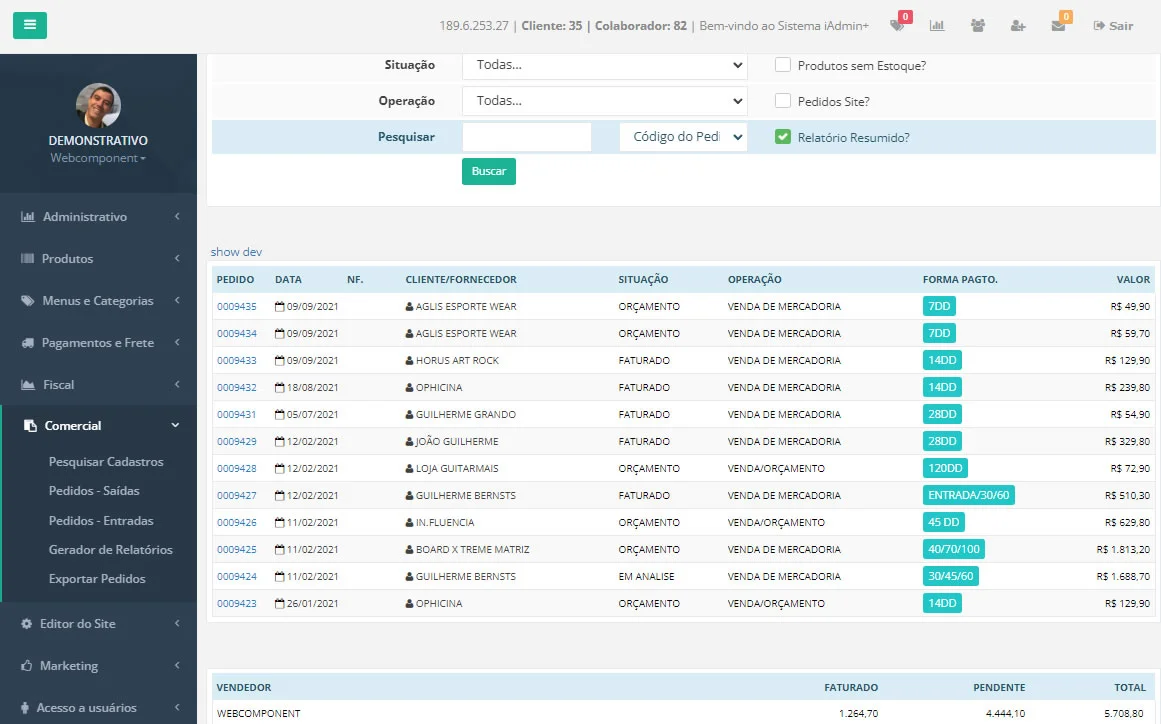 Recursos do ERP IADM Pro